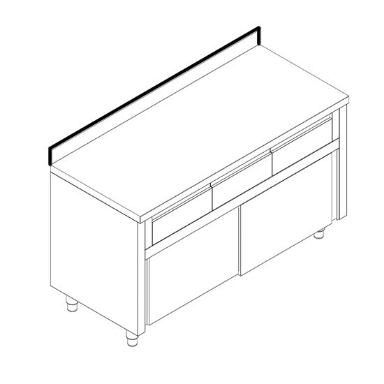 Virtus & Mastro Neutraler Arbeitsschrank mit 4 horizontale Schubladen, mit Schiebetüren und Aufkantung, 2000x700 mm