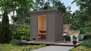 Karibu Mini Gartensauna "Saunahaus Hytti 2 Exclusive terragrau / + Ofen und HUUM WIFI Steuergerät Sparset" 4 Personen