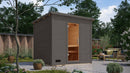 Karibu Mini Gartensauna "Saunahaus Hytti 3 Exclusive terragrau / + Ofen und HUUM WIFI Steuergerät Sparset" 5 Personen