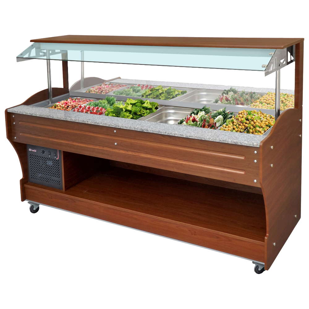 Virtus & Mastro kaltes Buffet mit statischer Kühlung, Wandmodell, 6x GN 1/1 H=150 mm, Haube nicht absenkbar