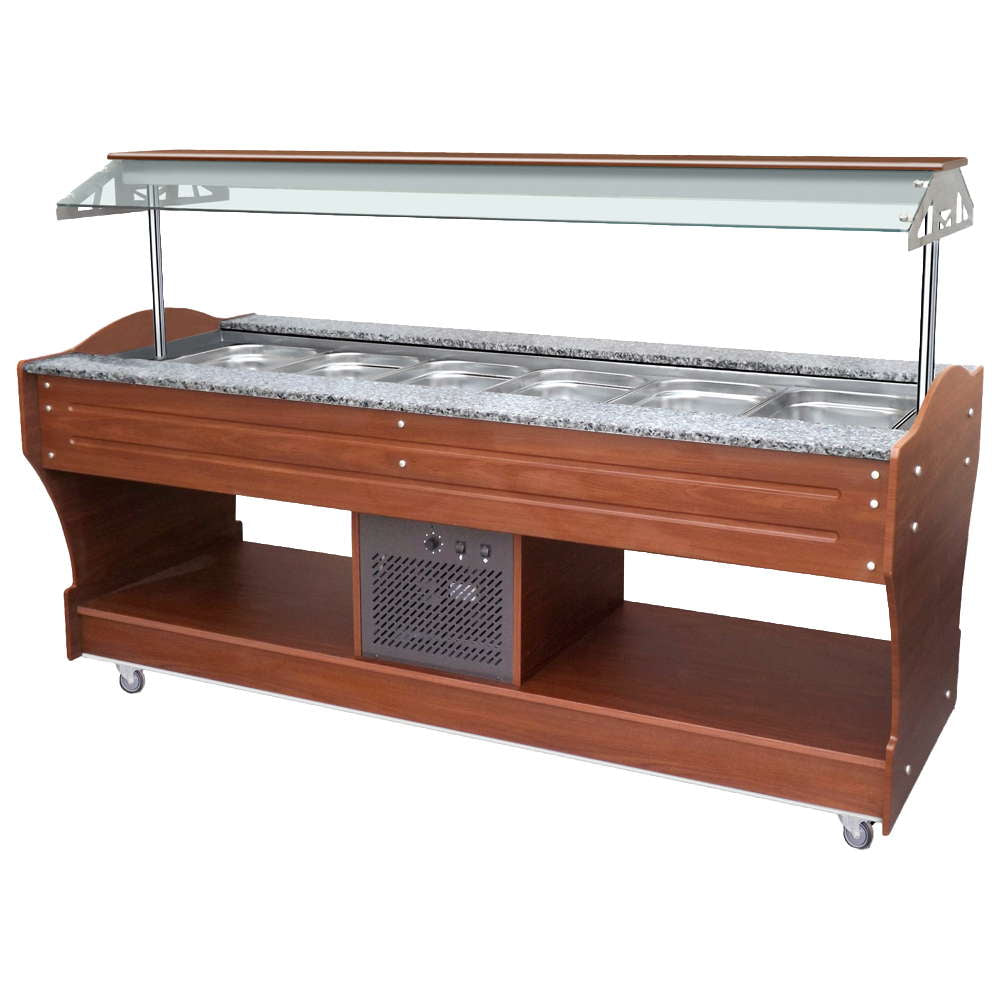 Virtus & Mastro cold buffet with static cooling, island model, 6x GN 1/1 H=150 mm, hood not retractable