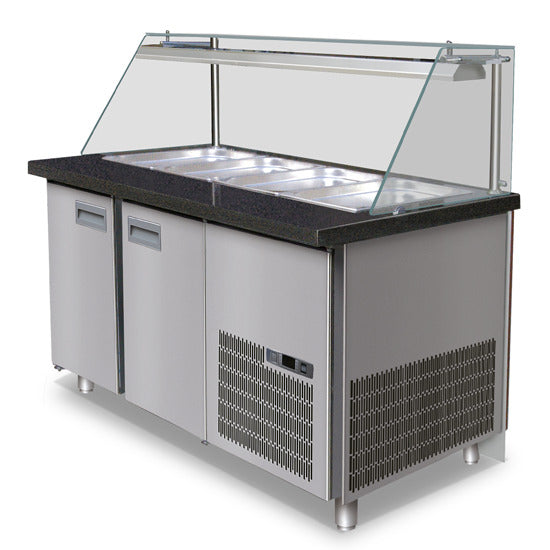 Virtus & Mastro Kalte Theke 5x GN 1/1 mit Kühlunterbau und gerader Frontverglasung, 0°/+10°C