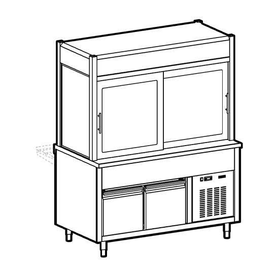 Virtus & Mastro Kühlvitrine 3-etagig mit Kühlplatte auf gekühltem Unterbau, 4x GN 1/1