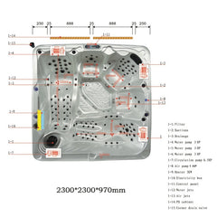 Hydrosan Garten-Whirlpool-Badewanne Spa702 Blaue Ozeanwelle Anthrazit Gehäuse 230x230 cm – Vorschau 28