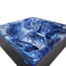Hydrosan Garten-Whirlpool-Badewanne 746 Blaue Ozeanwelle Graue Holzabdeckung F21 230x230 cm