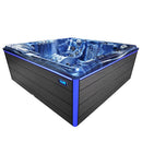 Hydrosan Garten-Whirlpool-Badewanne 746 Blaue Ozeanwelle Graue Holzabdeckung F21 230x230 cm