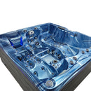Hydrosan Garten-Whirlpool-Badewanne 747 Blaue Ozeanwelle Graue Holzabdeckung F22 210x210 cm