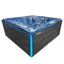 Hydrosan Garten-Whirlpool-Badewanne 747 Blaue Ozeanwelle Graue Holzabdeckung F22 210x210 cm