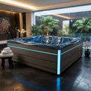 Hydrosan Garten-Whirlpool-Badewanne 748 Blaue Ozeanwelle Graue Holzabdeckung F24 230x230 cm