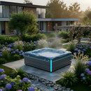Hydrosan Garten-Whirlpool-Badewanne 748 Blaue Ozeanwelle Graue Holzabdeckung F24 230x230 cm