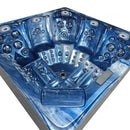 Hydrosan Garten-Whirlpool-Badewanne 748 Blaue Ozeanwelle Graue Holzabdeckung F24 230x230 cm