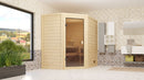 Karibu Massivholzsauna "Sauna Mila 4" 2 Personen 9 kW Bio-Kombi Ofen + Steuergerät HUUM WIFI