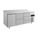 Kühltisch -2 bis +8°C 1865x700x850mm mit 1x Tür, 1x zwei Schubladen und 1x drei Schubladen u. Aufkantung