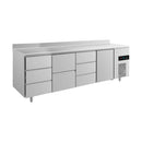Kühltisch -2 bis +8°C 2330x700x850mm mit 1x Tür, 1x zwei Schubladen und 2x 3 Schubladen u. Aufkantung