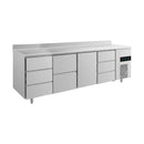 Kühltisch -2 bis +8°C 2330x700x850mm mit 1x Tür, 1x zwei Schubladen und 2x 3 Schubladen u. Aufkantung