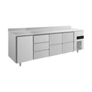 Kühltisch -2 bis +8°C 2330x700x850mm mit 1x Tür, 2x zwei Schubladen und 1x 3 Schubladen u. Aufkantung