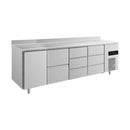 Kühltisch -2 bis +8°C 2330x700x850mm mit 1x Tür, 1x zwei Schubladen und 2x 3 Schubladen u. Aufkantung