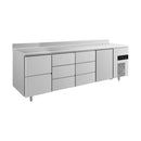 Kühltisch -2 bis +8°C 2330x700x850mm mit 1x Tür, 1x zwei Schubladen und 2x 3 Schubladen u. Aufkantung
