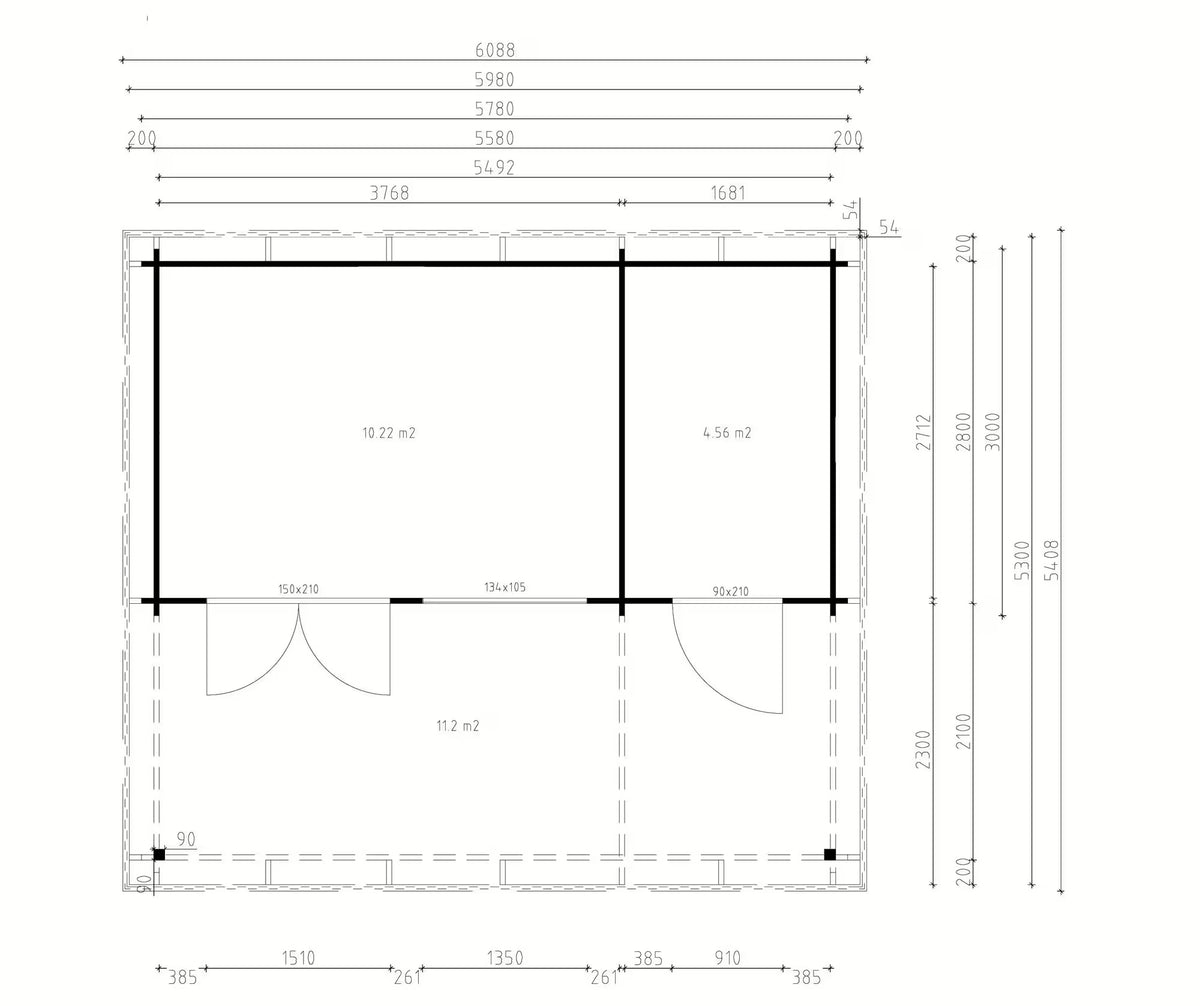 Fjordholz Gartenhaus Modell Kurt 44 C mit Vordach