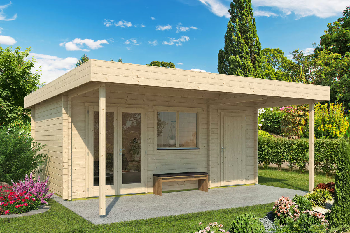Fjordholz Gartenhaus Modell Kurt 44 C mit Vordach