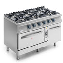 Virtus & Mastro Gasherd auf statischem Gasofen GN 2/1 und geschlossenem Schrank, 6 Brenner