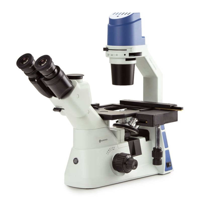 Euromex Umgekehrtes trinokulares Mikroskop mit mechanischem Tisch PL 10/20/40x, 5 W NeoLED™ und mit Transportbox