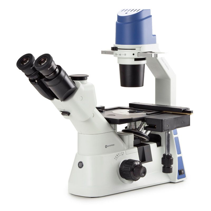 Euromex Umgekehrtes trinokulares Mikroskop mit mechanischem Tisch PLPH 10/20/40x, 5 W LED und mit Transportbox