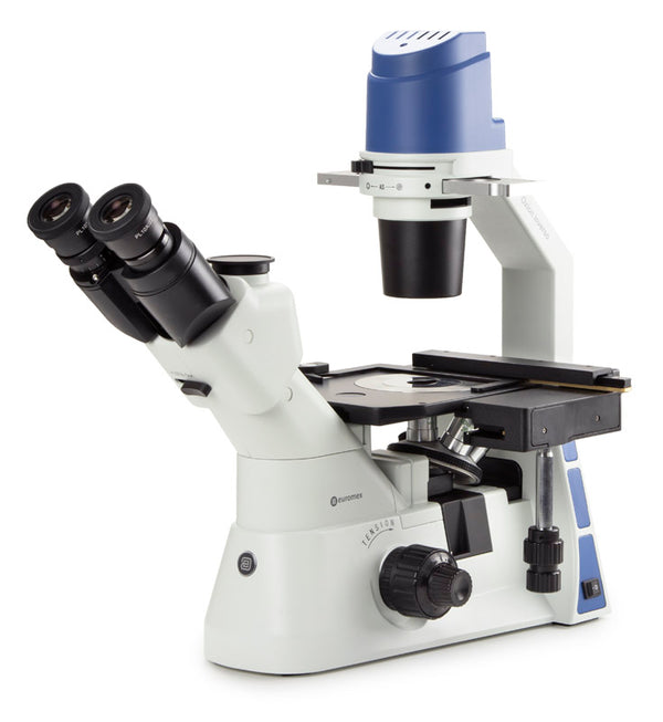 Euromex Umgekehrtes trinokulares Mikroskop mit mechanischem Tisch PLPH 10/20/40x, 5 W LED und mit Transportbox
