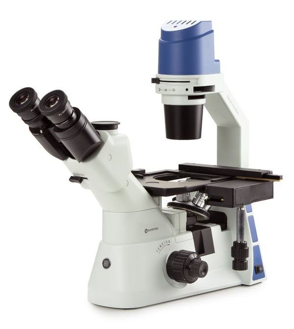 Euromex Umgekehrtes trinokulares Mikroskop mit mechanischem Tisch PL 10/20/40x, 5 W NeoLED™ und mit Transportbox