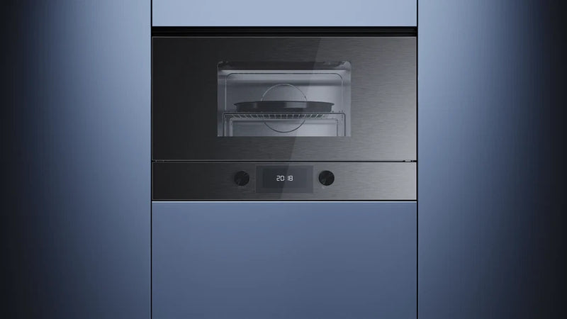 Kueppersbusch Mikrowelle m. Grill, 38er Nische, Graphite, Grifflos, Drehknebel, 3 Fkt., Rechtsanschlag