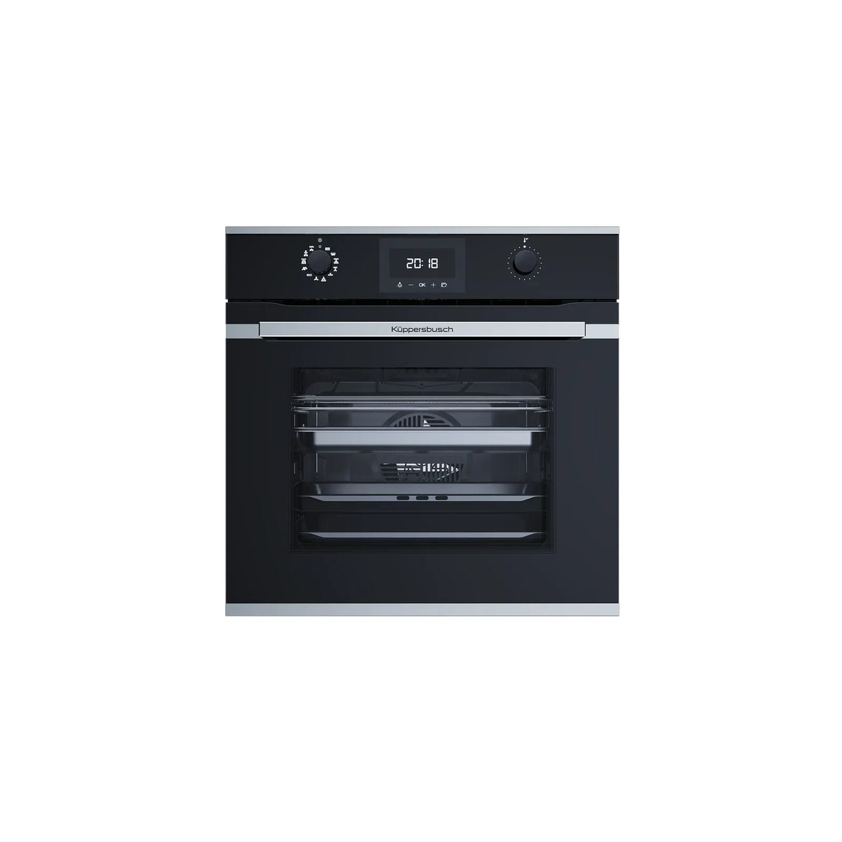 Kueppersbusch steam oven, black, glass front, without design kit, rotary knob, 8+4 functions, 1 TAZ, external steam generator
