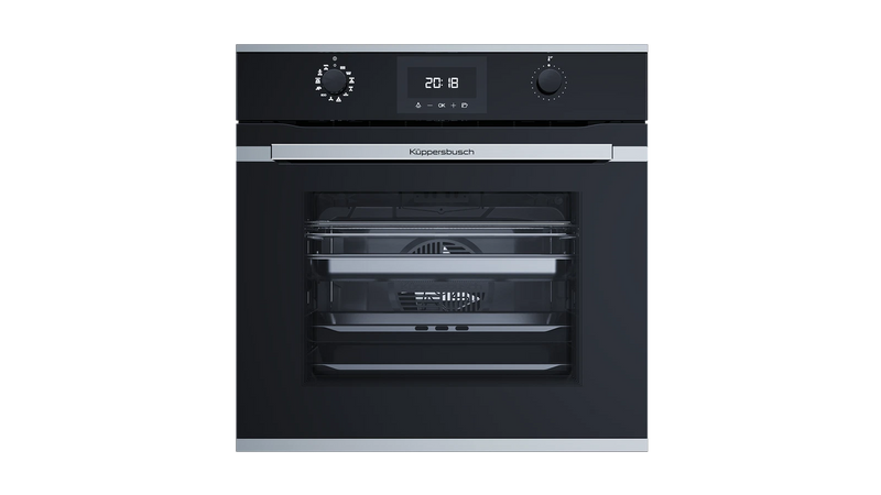 Kueppersbusch Dampf-BO, Schwarz, Glasblende, ohne Designkit, Drehknebel, 8+4 Fkt., 1 TAZ, ext. Dampferzeuger