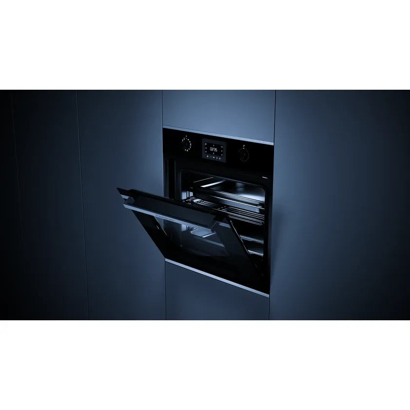 Kueppersbusch steam oven, black, glass front, without design kit, rotary knob, 8+4 functions, 1 TAZ, external steam generator