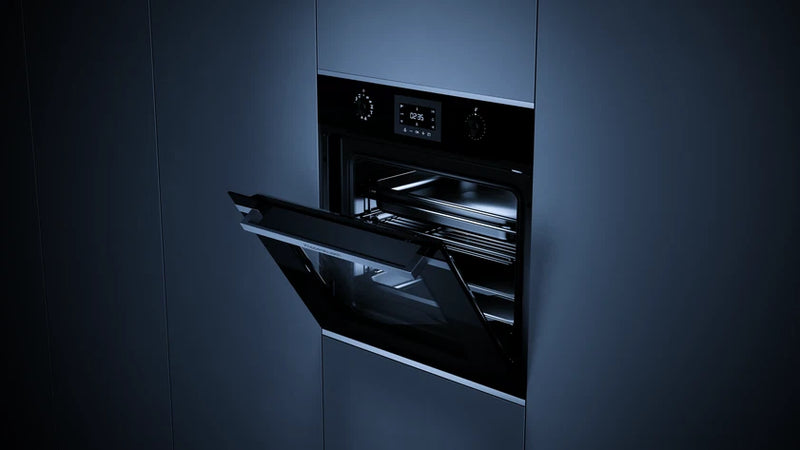 Kueppersbusch Dampf-BO, Schwarz, Glasblende, ohne Designkit, Drehknebel, 8+4 Fkt., 1 TAZ, ext. Dampferzeuger