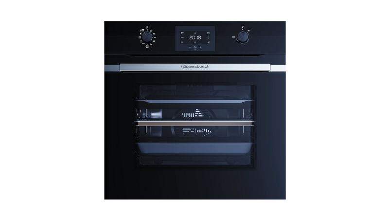 Kueppersbusch Pyrolyse-BO, Schwarz, Glasblende, ohne Designkit, Drehknebel, 6+1 Fkt., 1 TAZ, 340°C Pizzafunktion