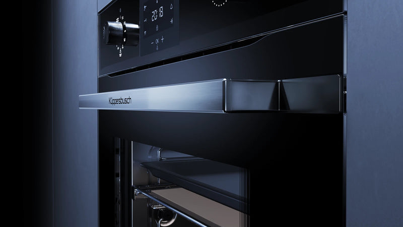 Kueppersbusch Pyrolyse-BO, Schwarz, Glasblende, ohne Designkit, Drehknebel, 6+1 Fkt., 1 TAZ, 340°C Pizzafunktion