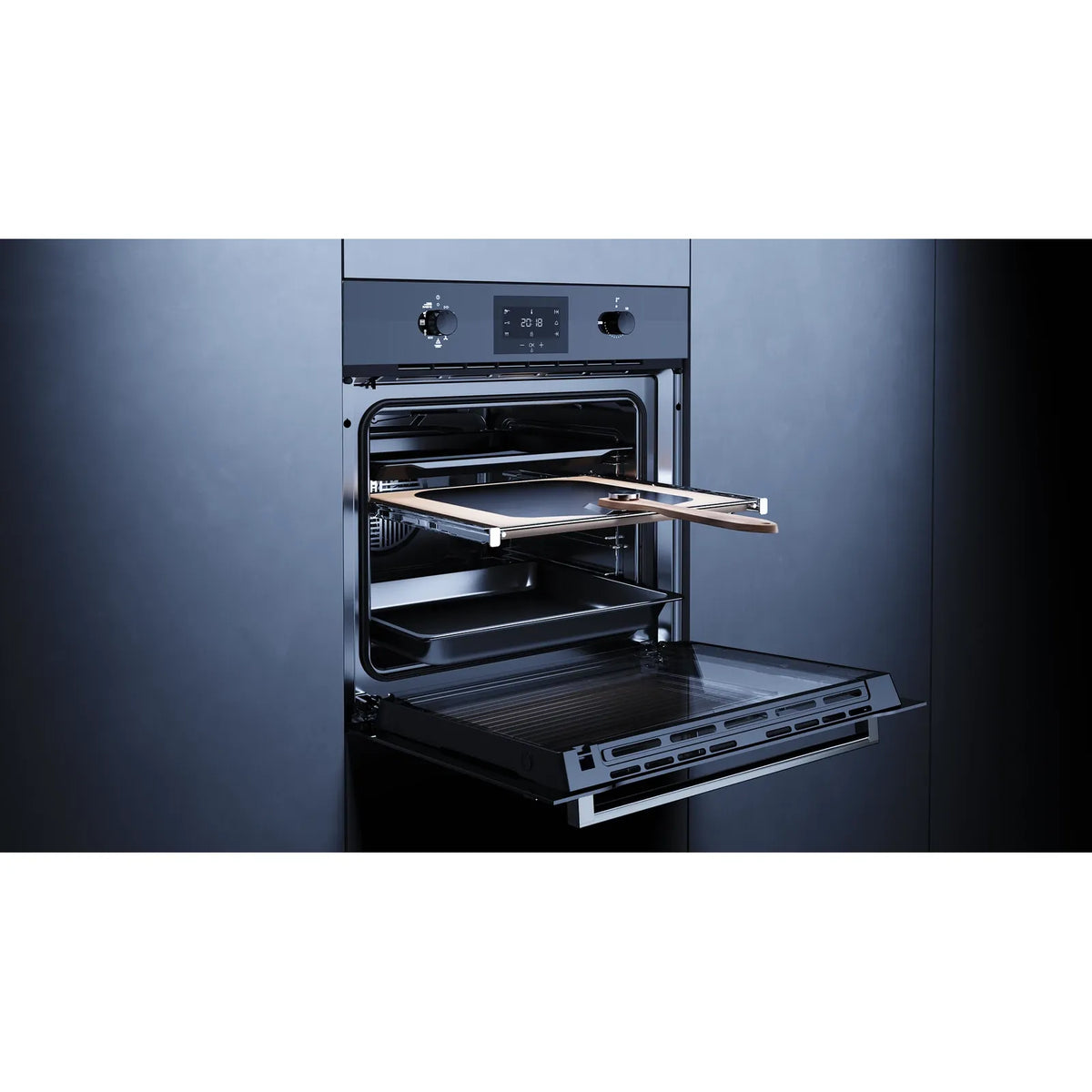 Kueppersbusch Pyrolyse-BO, Schwarz, Glasblende, ohne Designkit, Drehknebel, 6+1 Fkt., 1 TAZ, 340°C Pizzafunktion