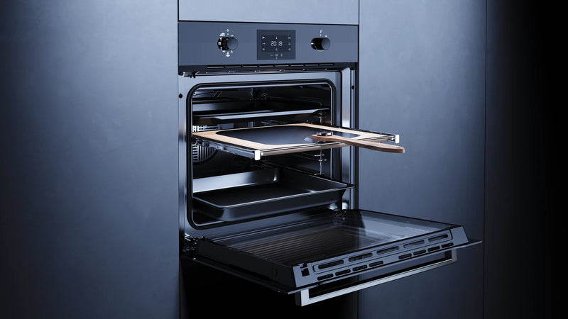 Kueppersbusch Pyrolyse-BO, Schwarz, Glasblende, ohne Designkit, Drehknebel, 6+1 Fkt., 1 TAZ, 340°C Pizzafunktion