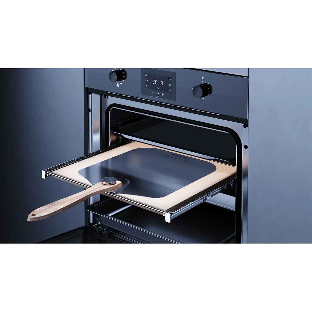 Kueppersbusch Pyrolyse-BO, Schwarz, Glasblende, ohne Designkit, Drehknebel, 6+1 Fkt., 1 TAZ, 340°C Pizzafunktion