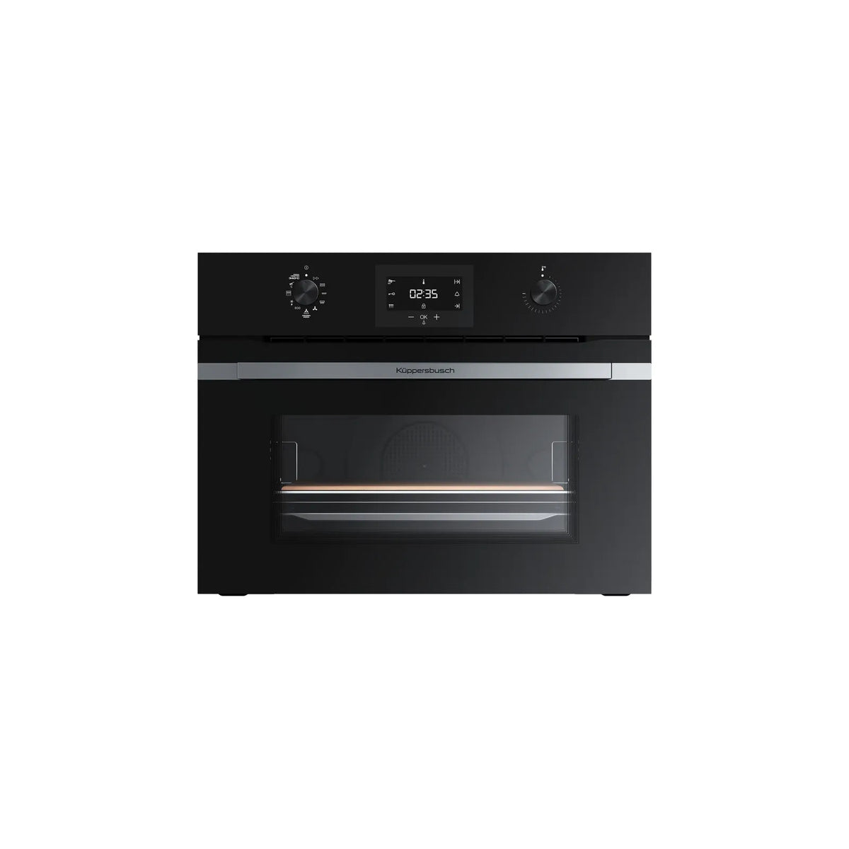 Kueppersbusch Compact-Pyrolyse-BO, Schwarz, Glasblende, ohne Designkit, Drehknebel, 6+1 Fkt., 1 TAZ, 340°C Pizzafunktion