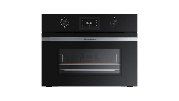 Kueppersbusch Compact-Pyrolyse-BO, Schwarz, Glasblende, ohne Designkit, Drehknebel, 6+1 Fkt., 1 TAZ, 340°C Pizzafunktion