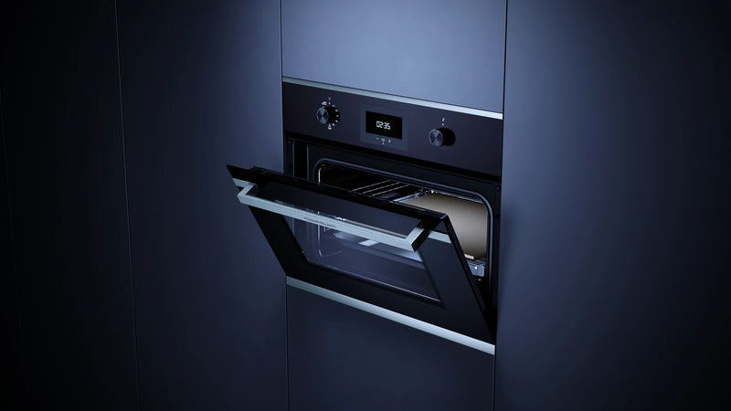 Kueppersbusch Compact-Pyrolyse-BO, Schwarz, Glasblende, ohne Designkit, Drehknebel, 6+1 Fkt., 1 TAZ, 340°C Pizzafunktion