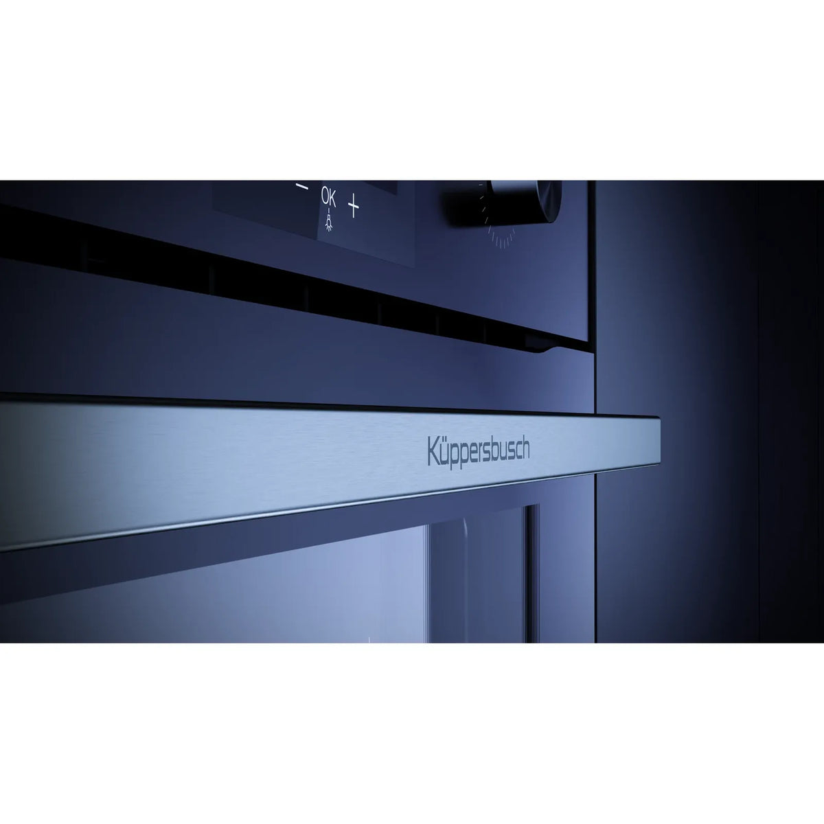 Kueppersbusch Compact-Pyrolyse-BO, Schwarz, Glasblende, ohne Designkit, Drehknebel, 6+1 Fkt., 1 TAZ, 340°C Pizzafunktion