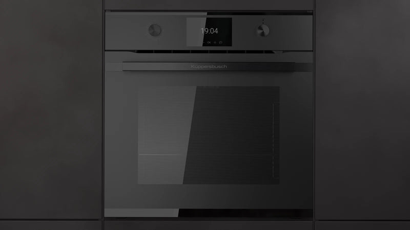 Kueppersbusch Dampf-BO, MattBlack, Glasblende, Griff Schwarz, Drehknebel, 8+4 Fkt., 1 TAZ, ext. Dampferzeuger