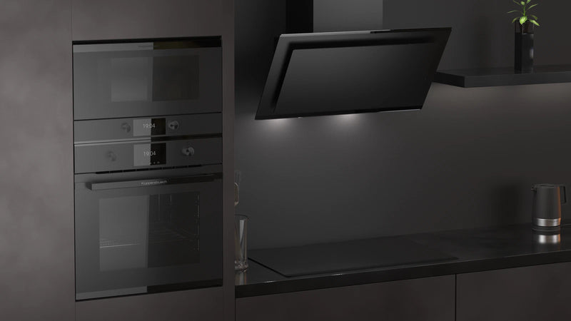 Kueppersbusch Dampf-BO, MattBlack, Glasblende, Griff Schwarz, Drehknebel, 8+4 Fkt., 1 TAZ, ext. Dampferzeuger