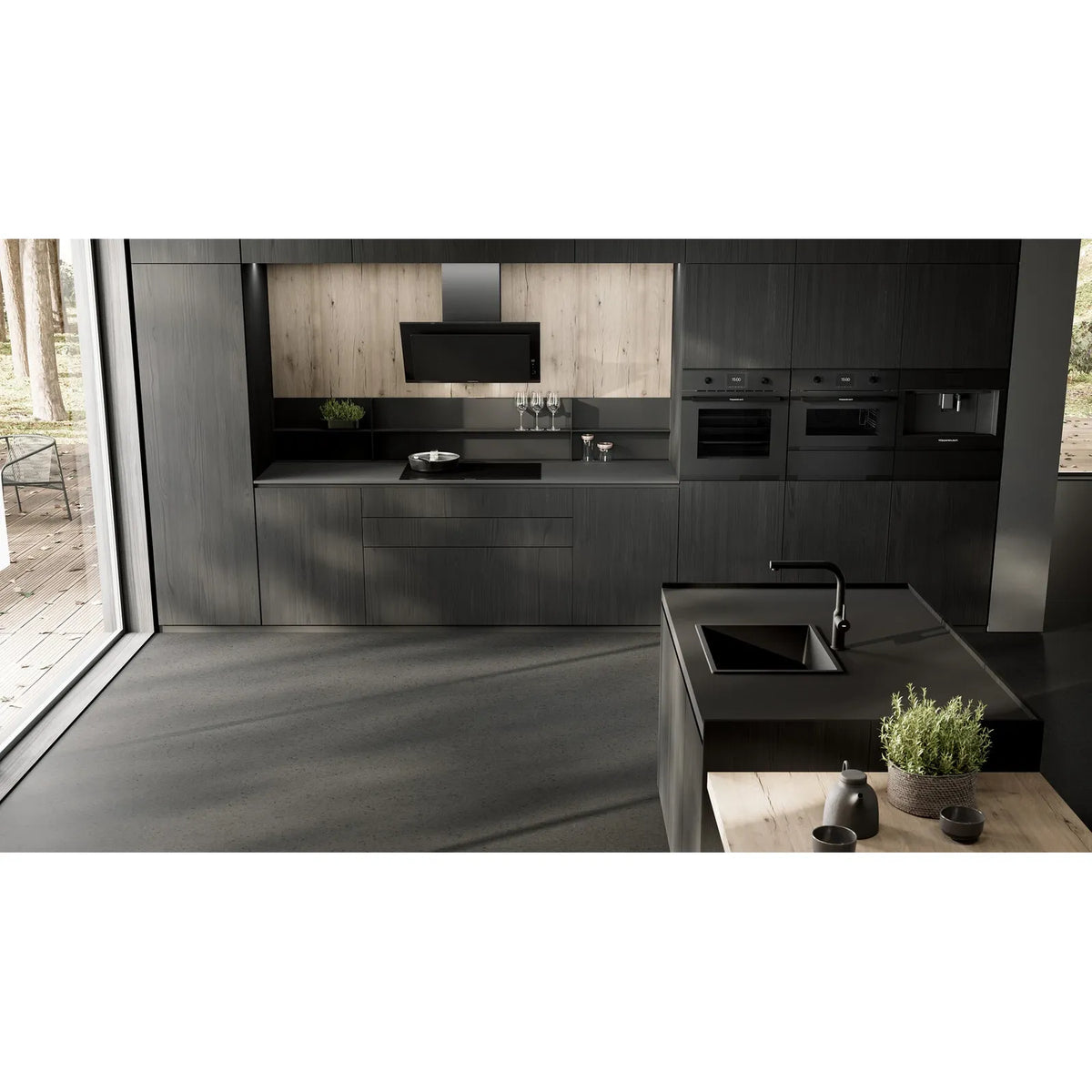 Kueppersbusch Dunsthaube, Kopffreiheit, 80cm, MattBlack, Touchcontrol, EEK A+, 726m3/h, FreshAir, Randabsaugung, LED