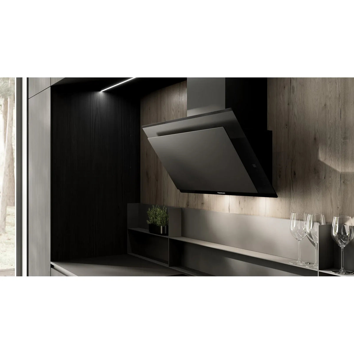 Kueppersbusch Dunsthaube, Kopffreiheit, 80cm, MattBlack, Touchcontrol, EEK A+, 726m3/h, FreshAir, Randabsaugung, LED