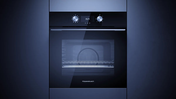 Kueppersbusch Backofen, Schwarz, Glasblende, Designkit Edelstahl, Drehknebel, 9 Fkt., 1 TAZ