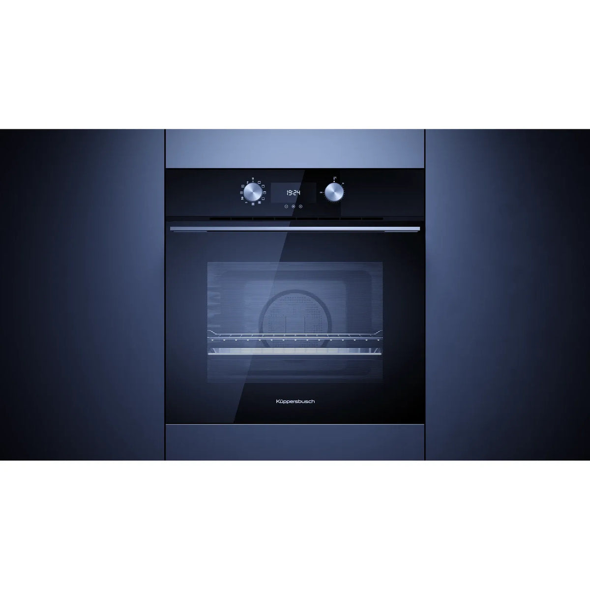 Kueppersbusch Pyrolysis Oven, Black, Glass Panel, Stainless Steel Design Kit, Rotary Knob, 9 Functions, 1 TAZ