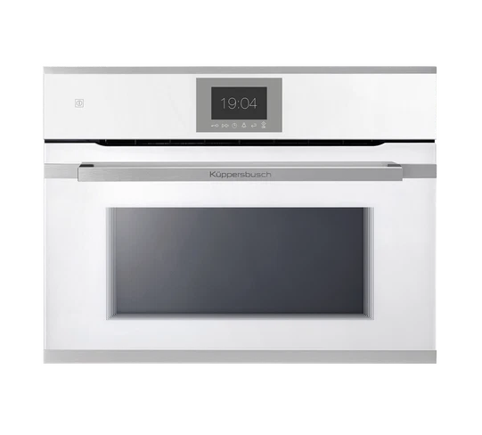 Kueppersbusch Compact-Mikrowellen-BO, Weiß, Glasblende, Designkit Edelstahl, TFT-Display, Touchcontrol, 16+8 Fkt.